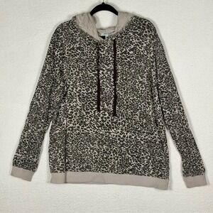 Grace & Lace Womens XL Leopard Print Lightweight Pullover Hoodie Grey Tan Animal